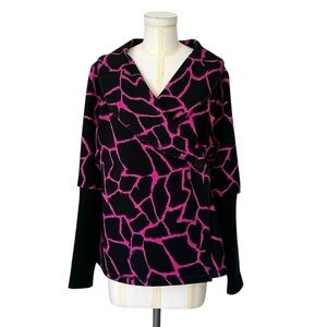 Joseph Ribkoff Black‎ & Hot Pink Patterned One Button Wrap-Style Jacket Size 8